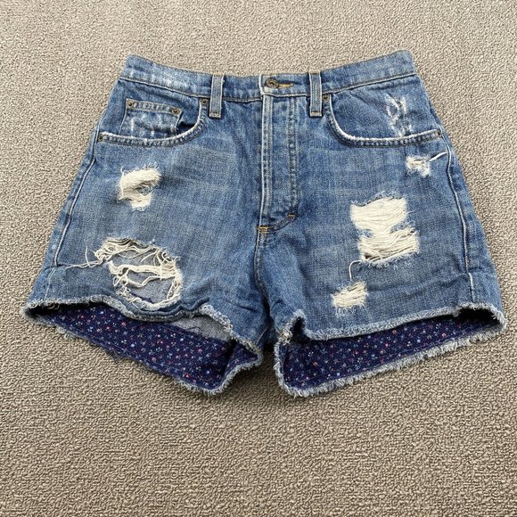 Carmar High Rise Rolled Cuff Jean Shorts Women's 26 Distressed Cotton Denim Blue - Picture 1 of 11